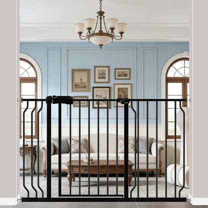 WAOWAO Baby Gate 71.65-85.03" Extra Wide Pressure Mounted Walk Through Swing Auto Close Safety Metal Black Toddler Kids Child Dog Pet Puppy for Stairs,Doorways,Kitchen