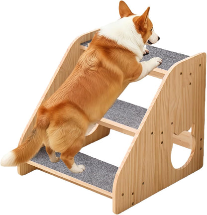 Dog Stairs for Small Medium Large Dogs 14.17" H Load Capacity 150lbs Solid Wood Non-Slip Sturdy Pet Steps for Bed & Couch 3 Step 15.75 * 16.93 * 14.17"