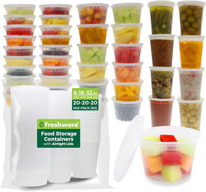Freshware Food Storage Containers [50 Set] 25 oz Plastic Deli Containers with Lids, Slime, Soup, Meal Prep Containers, BPA Free, Stackable, Leakproof, Microwave, Dishwasher and Freezer Safe