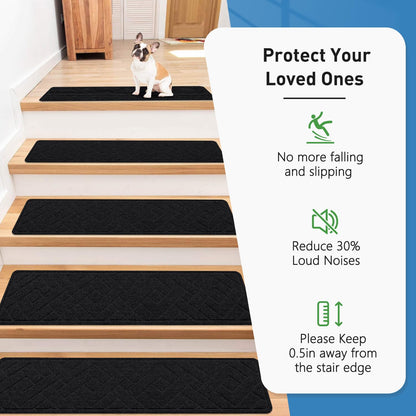Non Slip Stair Treads for Wooden Steps,15 Pack 8" X 30" Stairs Carpet Treads Indoor with Reusable Peel and Stick Adhesive for Kids Elders and Pets