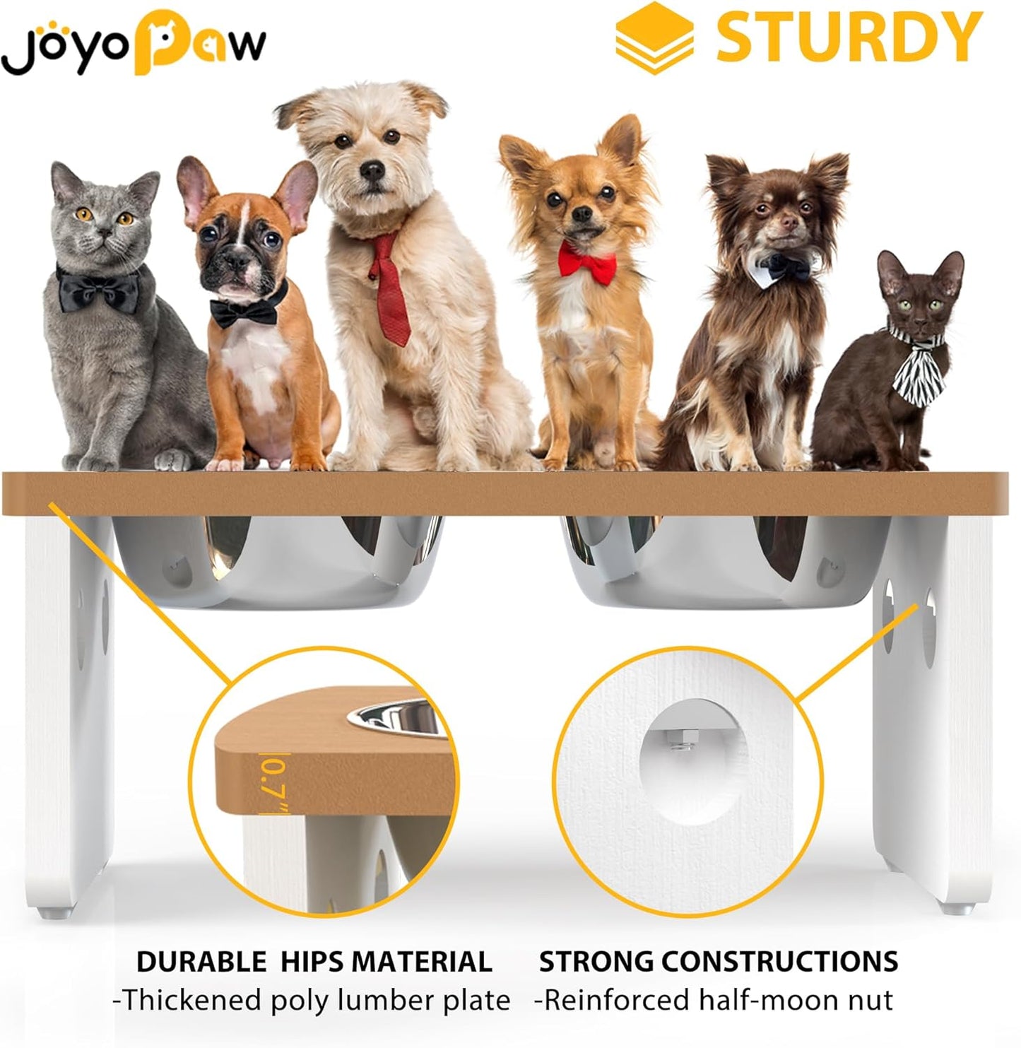 Elevated Dog Bowls, Bamboo Raised Dog Bowl for Medium Dogs, with 2 Stainless Steel Bowls (7'' Tall-40 oz Bowl)