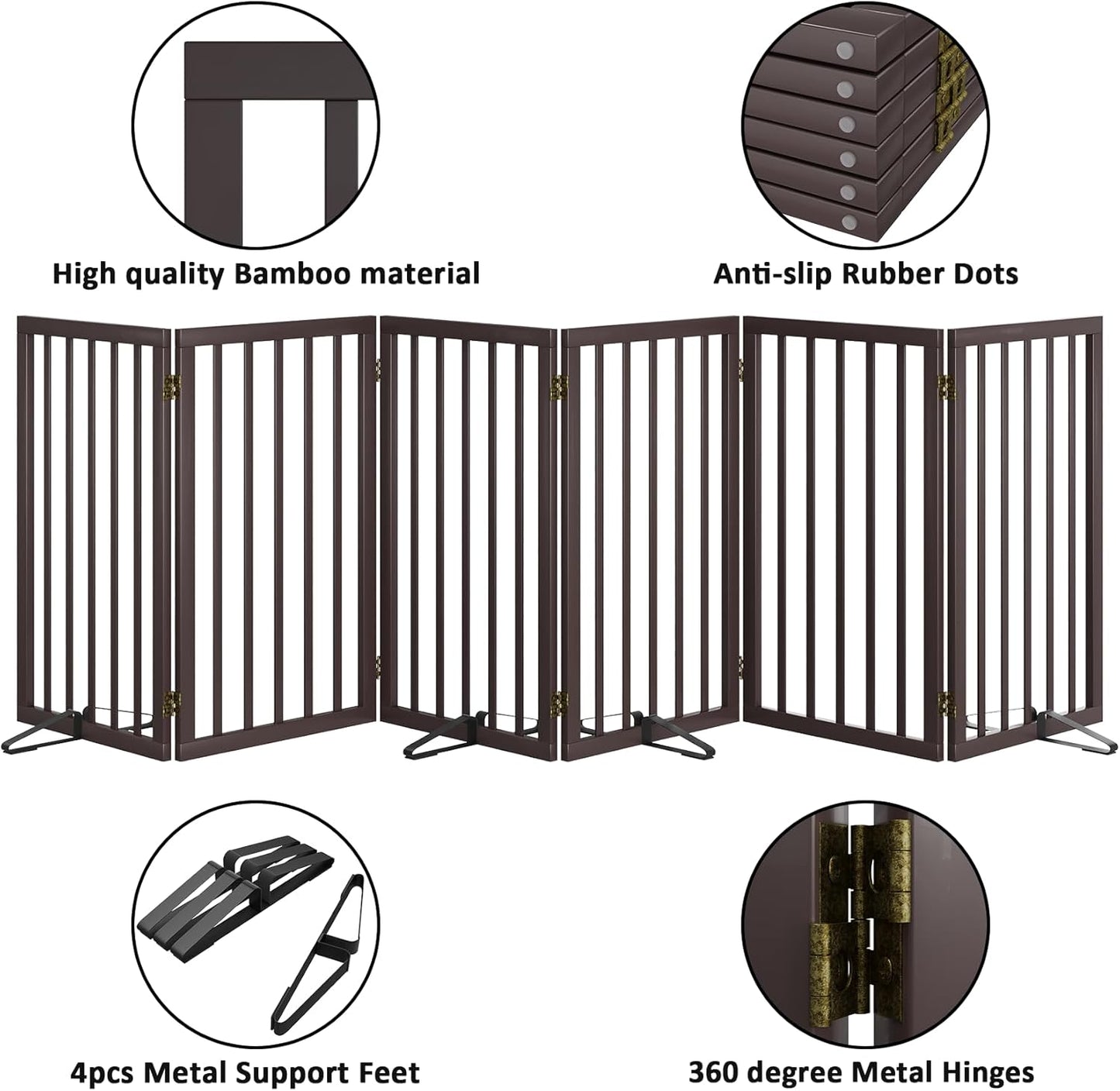 Dog Gate 32" Tall Foldable Dog Gate for Doorways Freestanding Pet Gate for Dogs Indoor (Walnut, 3 Panel)