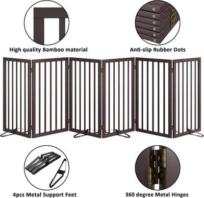 Dog Gate 32" Tall Foldable Dog Gate for Doorways Freestanding Pet Gate for Dogs Indoor (Walnut, 3 Panel)