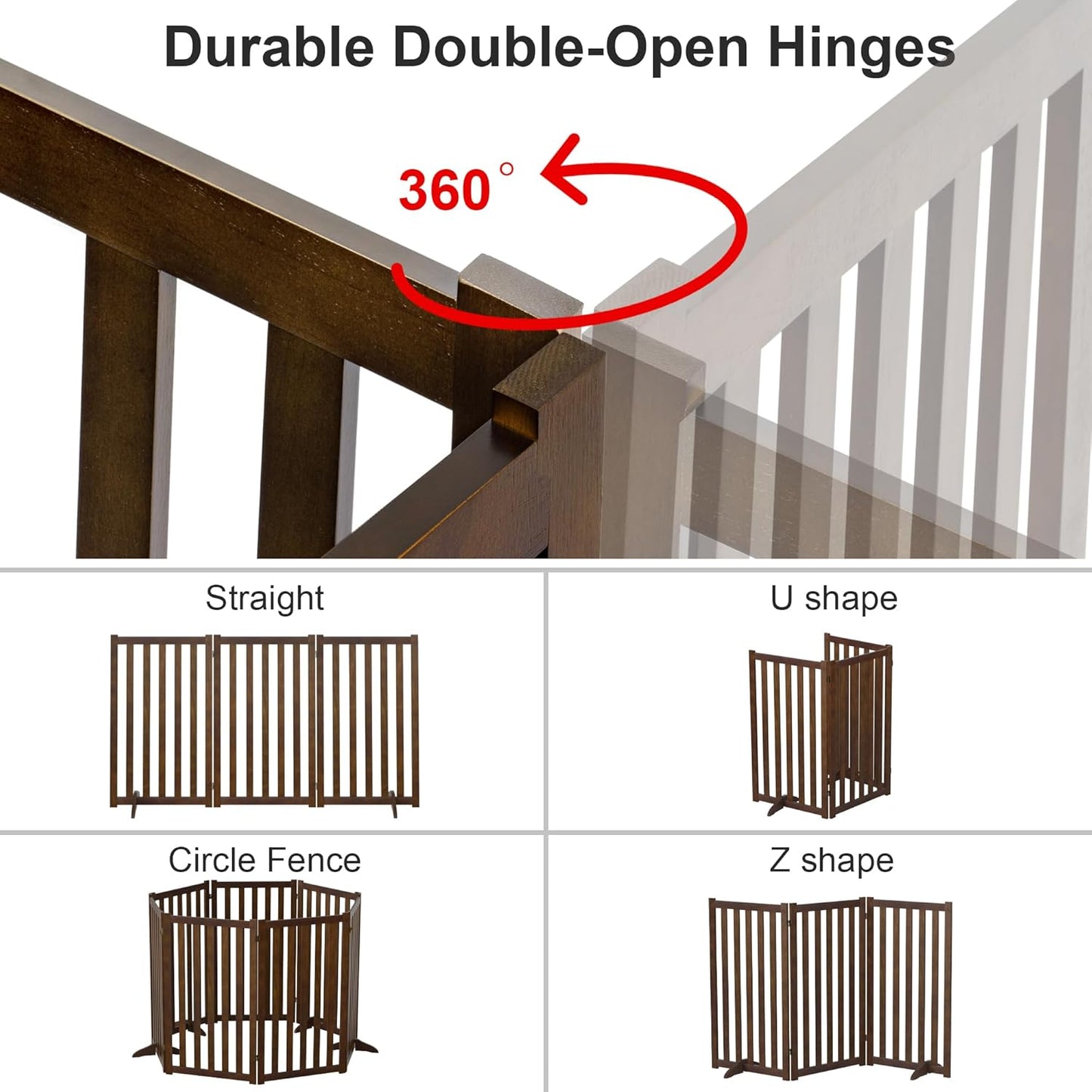 36" Height Extra Tall Freestanding Pet Gate, Solid Wood Folding Safety Fence Wooden Dog Gate with 2 PCs Support Feet Ideal for Stairs, Doorways, Halls, Kitchens, Heavy Duty Gates, 3 Panels, Oak