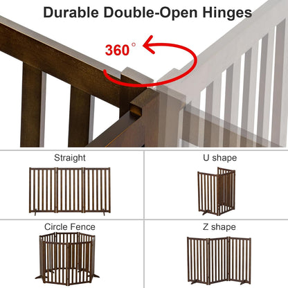 36" Height Extra Tall Freestanding Pet Gate, Solid Wood Folding Safety Fence Wooden Dog Gate with 2 PCs Support Feet Ideal for Stairs, Doorways, Halls, Kitchens, Heavy Duty Gates, 3 Panels, Oak