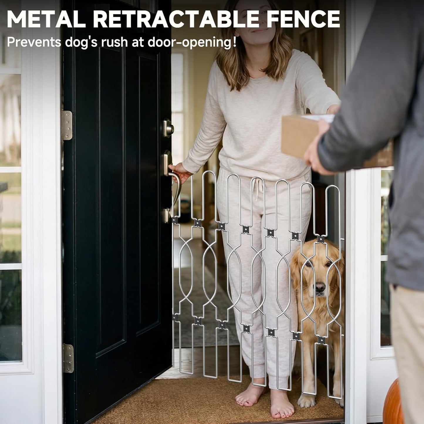 Snagle Paw Extra Tall Metal Retractable Door Barrier, 28.4" Wide 35" Tall Safety Dog Gate for Front Door,Easy Install Retractable Pet Gate for Recreational Vehicle,Doorways