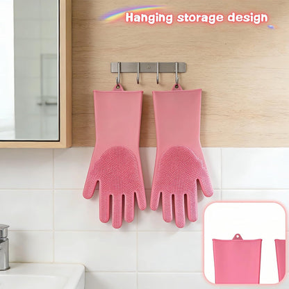 Silicone Dog Grooming Glove for Dogs and Cats, Enhanced Five-Finger Fit, Non-Slip & Extended Cuff, Dual-Sided Pet Bath Brush for Washing, Massage & Deep Cleaning 1 Pair (Pink)