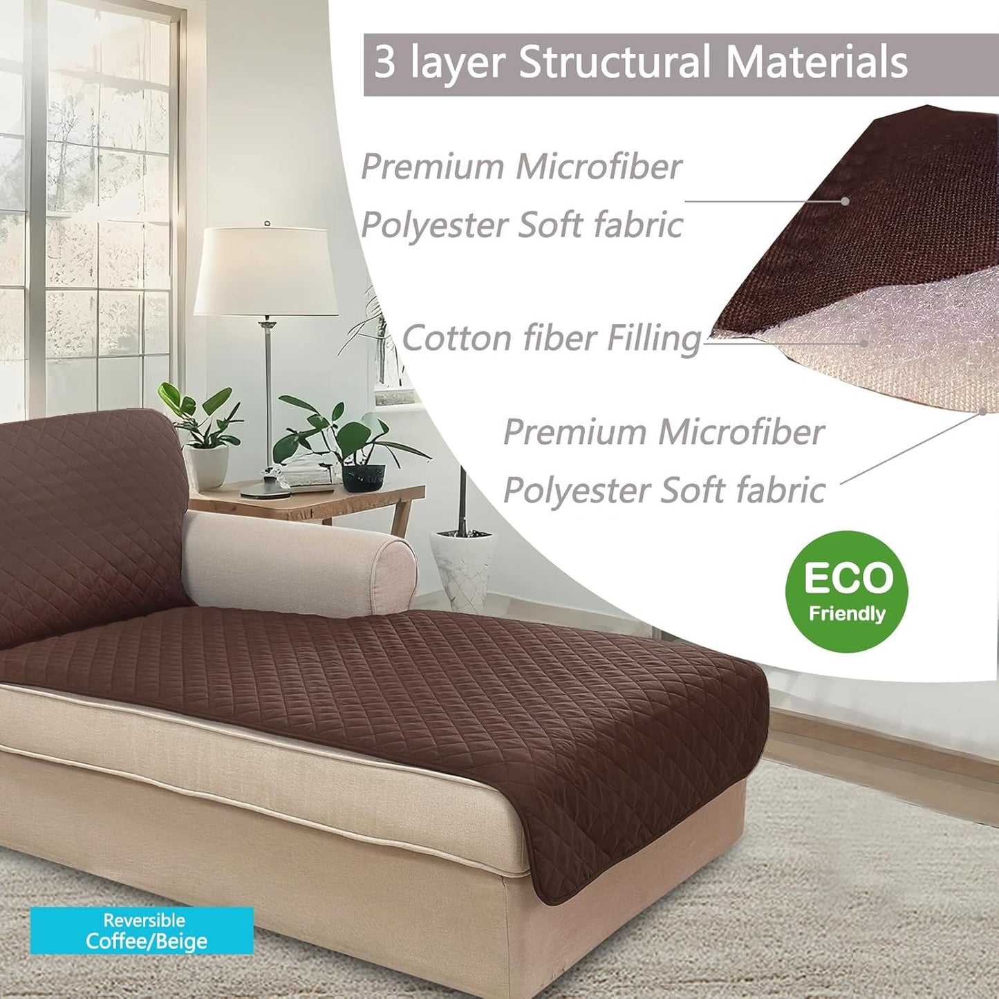 U-NICE HOME Reversible Sofa Cover Washable Couch Cover for Dogs Friendly with Elastic Straps Water Repellent Furniture Protector for 3 Cushion Couch (Sofa, Coffee/Beige) - Colors A