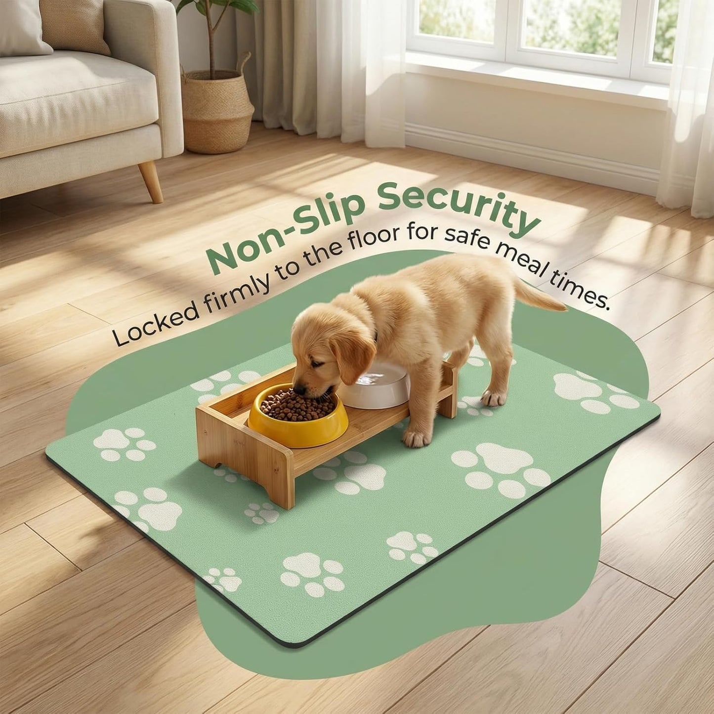 18"×30" Dog Food Mat-Absorbent Dog Mat for Food and Water, No Stains Quick Dry Cat Food Bowl Mat with Footprints for Messy Drinkers,Dark Grey