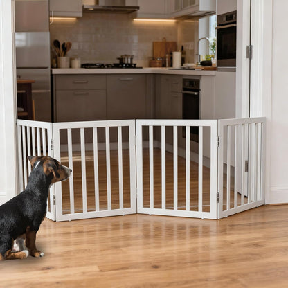 ZJSF Freestanding Indoor Dog Gate for House Foldable Wood Brown Puppy Gate for Doorways Pet Gate for Stairs Extra Wide Pet Fence 24" Height 2 Panels