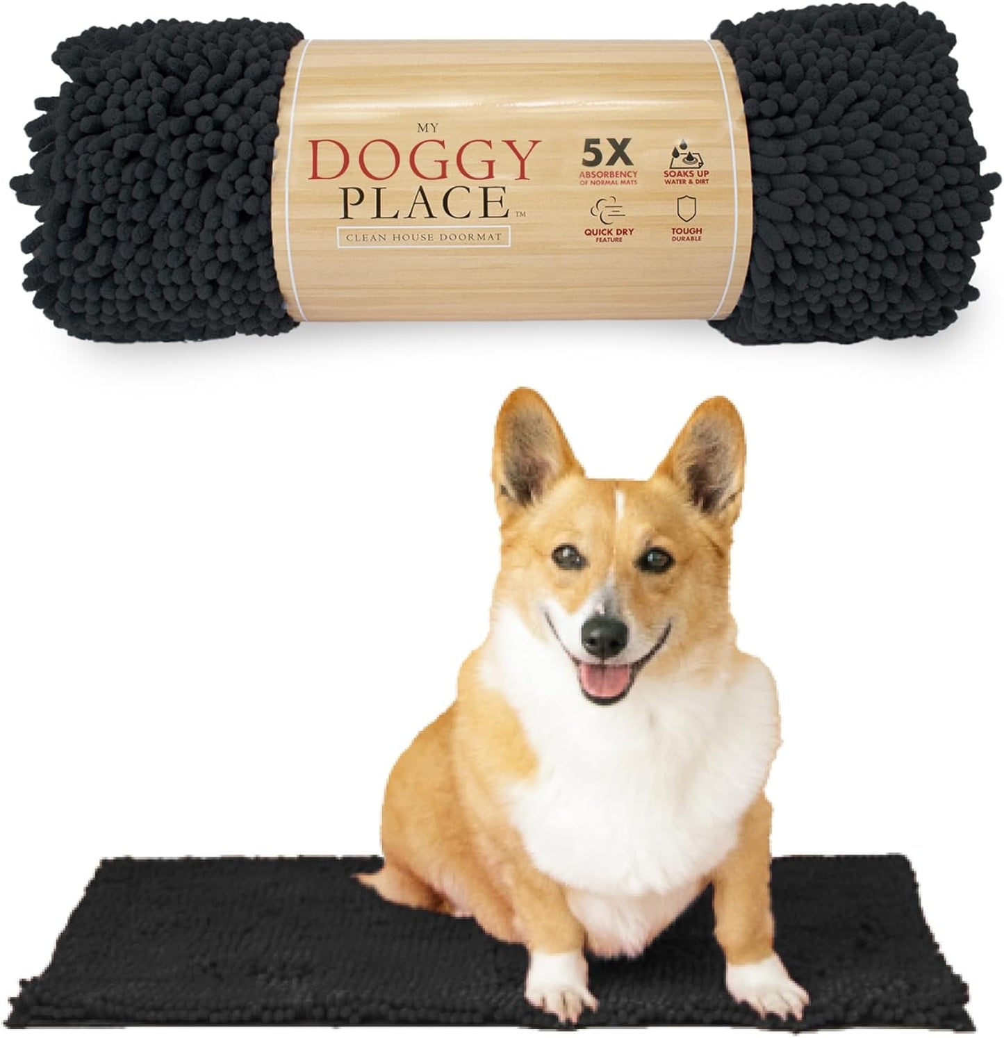 My Doggy Place Dog Mud Mat, 36"x26" Ash – Thick Microfiber Entry Rug for Snow, Mud & Salt – Absorbent, Quick-Dry, Washer-Safe & Non-Slip, Large