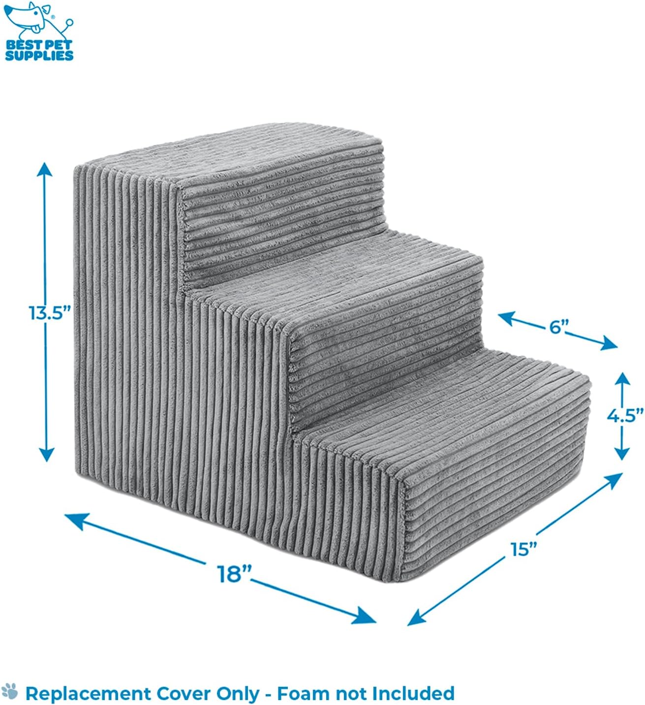 Best Pet Supplies Dog Stairs & Steps - Foam Steps for Small Dogs & Cats, Non-Slip Indoor Balanced Pet Step Support, Dog Ramp, No Assembly, Ash Gray Linen, 2-Step (12-inch Height)
