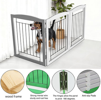 ZJSF Freestanding Foldable Dog Gate for House Extra Wide Wooden White Indoor Puppy Gate Stairs Doorways Pet Gate Tall Dog Fence 3 Panels Fence