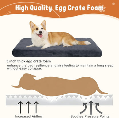 EMPSIGN Stylish Dog Bed Mat Dog Crate Pad Mattress Reversible (Cool & Warm), Water Proof Linings, Removable Machine Washable Cover, Firm Support Pet Crate Bed for Small to XX-Large Dogs, Grey