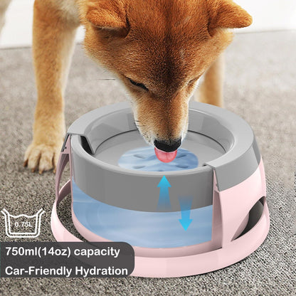 25oz Slow Drink Dog Water Bowl, No Spill Water Bowl for Dogs Cats, Non-Splash No Mess Puppy Kitten Water Feeder, Carried Portable Base for Vehicle Car,Travel,Home (Small/Medium Pets) - Pink