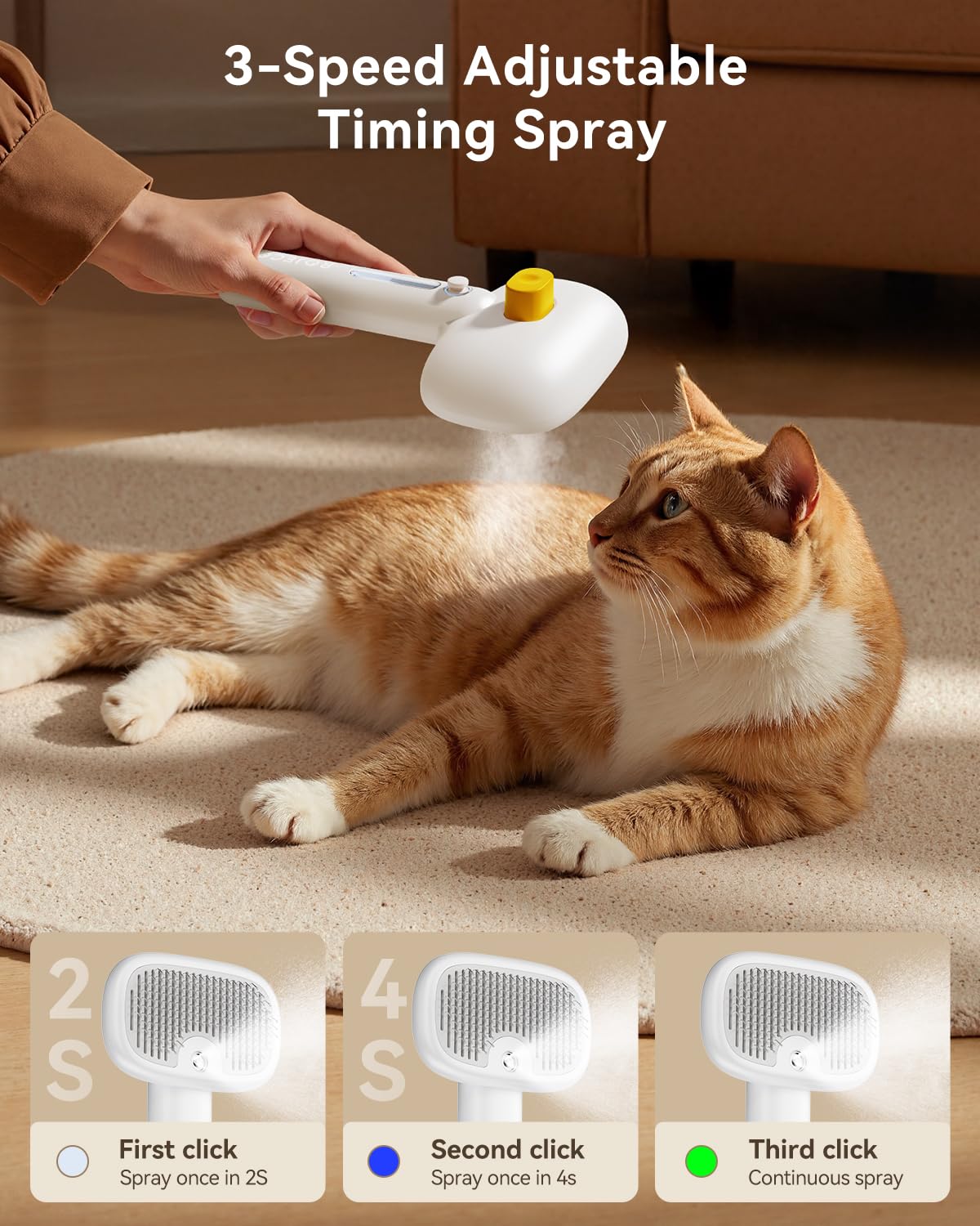 ROJECO 3-in-1 Pet Steam Brush for Cats&Dogs - Detangling Comb with Adjustable Mist, Handheld Deshedding Grooming Tool for Long/Short Hair, Massage Brush & Shedding Control Gift,Cordless,Pink