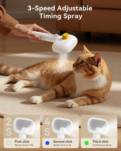 ROJECO 3-in-1 Pet Steam Brush for Cats&Dogs - Detangling Comb with Adjustable Mist, Handheld Deshedding Grooming Tool for Long/Short Hair, Massage Brush & Shedding Control Gift,Cordless,Pink