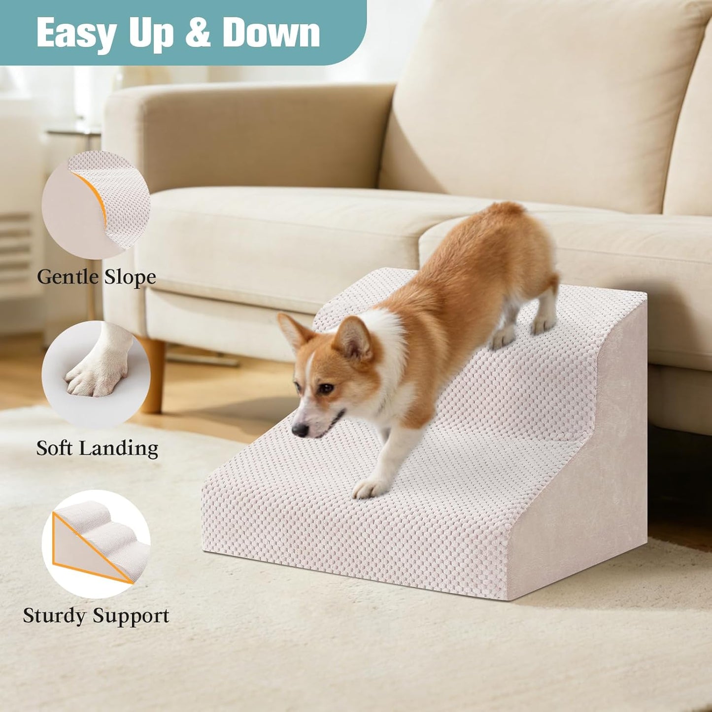 Dog Stairs for Small Dogs, 2-Step Dog Steps for Couch Sofa and Chairs, High-Density Foam Pet Steps Ramp with Removable Washable Cover for Older Injured Puppy Dogs and Cats, 11.81" H, Grey