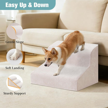 Dog Stairs for Small Dogs, 2-Step Dog Steps for Couch Sofa and Chairs, High-Density Foam Pet Steps Ramp with Removable Washable Cover for Older Injured Puppy Dogs and Cats, 11.81" H, Grey