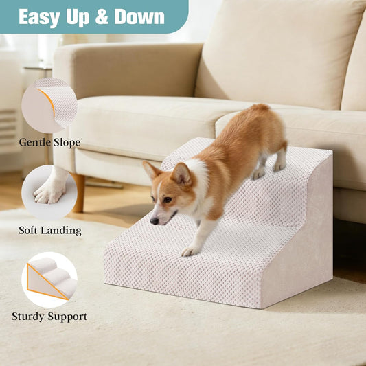Dog Stairs for Small Dogs, 2-Step Dog Steps for Couch Sofa and Chairs, High-Density Foam Pet Steps Ramp with Removable Washable Cover for Older Injured Puppy Dogs and Cats, 11.81" H, Grey