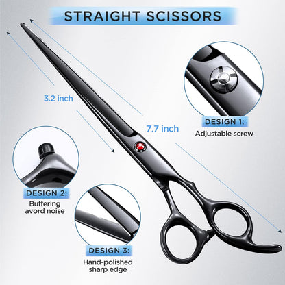 Gimars Titanium Coated Professional 6 in 1 4CR Stainless Steel Dog Grooming Scissors with Safety Round Tip, Heavy Duty Pet Grooming Scissor for Dogs, Cats and Other Animals