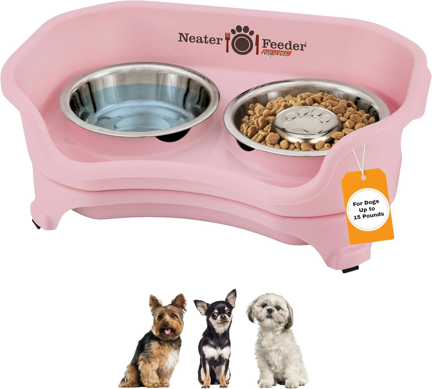 Neater Feeder Express Mess Proof Dog Bowls Elevated for Small Breeds under 15 Lb, Made in USA, No Spill Raised Dog Food Bowl Stand, Stainless Steel Food and Water Bowl Set, Feeding Station, Cappuccino