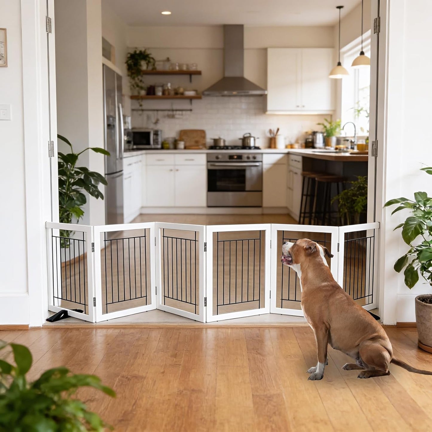 ZJSF Freestanding Dog Gate Indoor, Foldable Dog Fence for Doorways,Hallways or Stairs, Sturdy Wood Extra Wide Pet Gate with Support Feet,Black,24 "Height-3 Panels