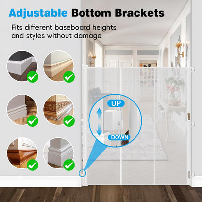 Reinforced 65" Extra Tall Pet Gate for Doorway, Jump-Resistant & Prevent Crawling Underneath Retractable Baby Gates Extra Tall, 0-55" W Retractable Dog Gate for Pet, Dogs, Cats, Puppies, Babies, Black