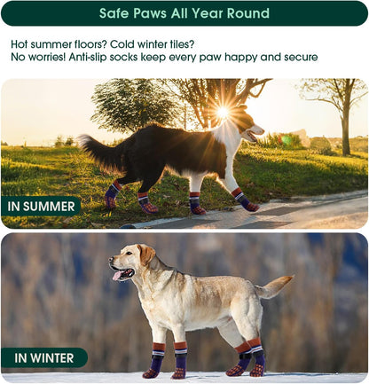 Kuoser Non Slip Dog Socks for Hardwood Floors, 4Pack Anti-Slip Dog Grippy Socks to Prevent Licking Paws, Dogs Booties Paw Protectors with Double-Sided Traction for Small Medium Large Senior Dogs, XS