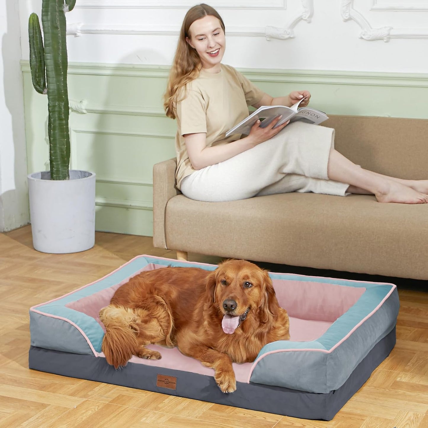 Comfort Expression Orthopedic Dog Bed for Extra Large Dogs 42x30 Inch, Waterproof Egg Crate Foam XL Pet Bed with Removable Bolsters, Dog Couch with Washable Cover & Non-Slip Bottom, Grey - Colors B
