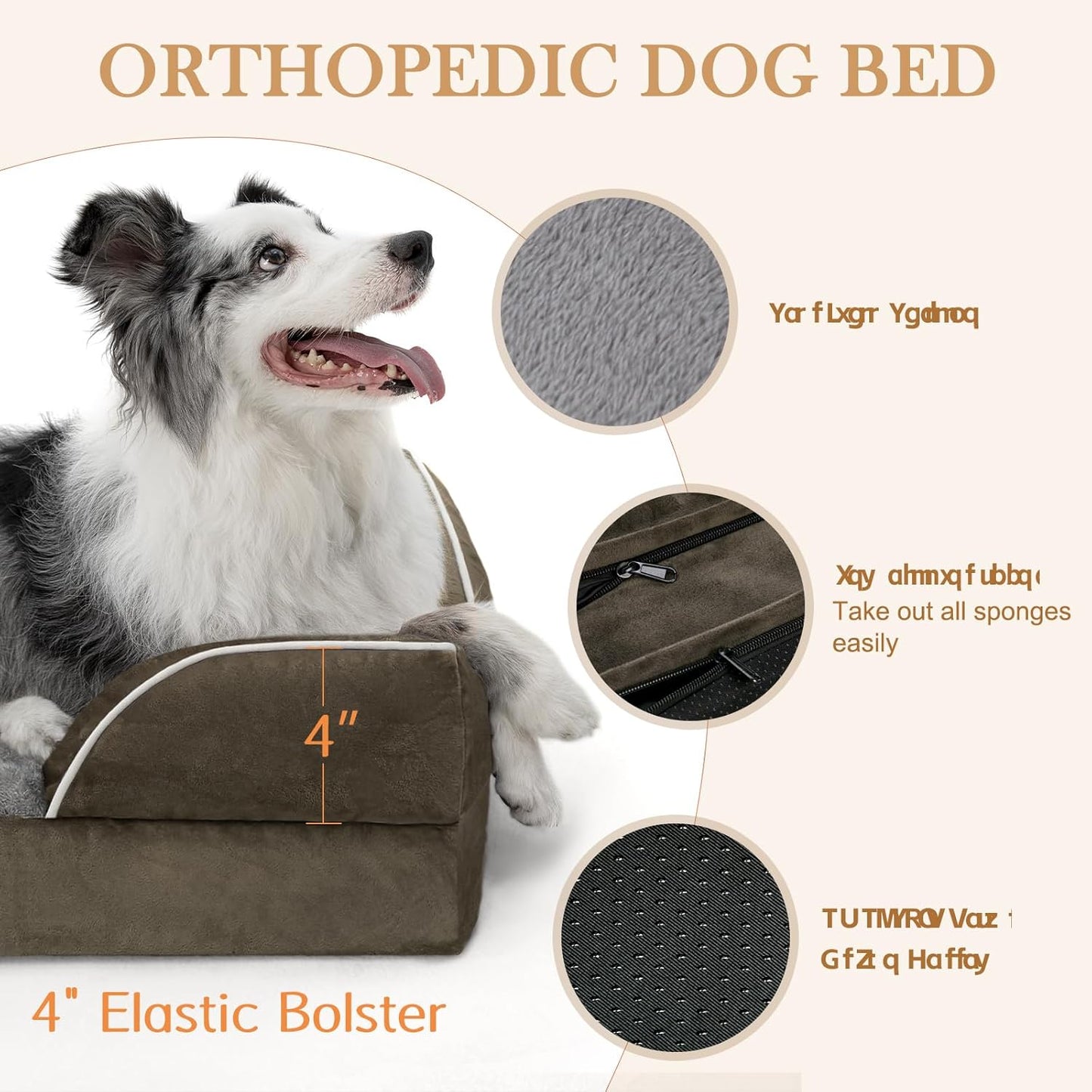 Comfort Expression Orthopedic Dog Bed for Extra Large Dogs 42x30 Inch, Waterproof Egg Crate Foam XL Pet Bed with Removable Bolsters, Dog Couch with Washable Cover & Non-Slip Bottom, Grey - Colors A