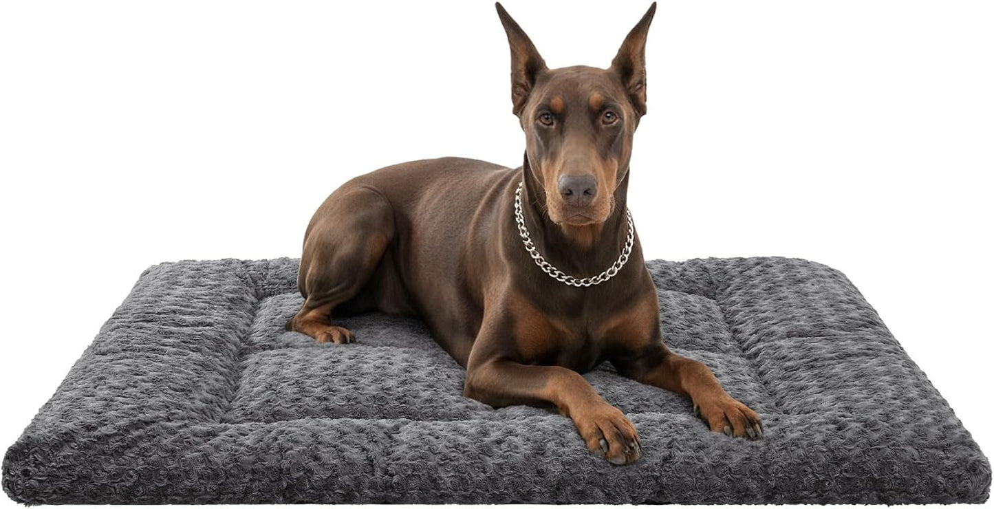 Washable Dog Bed Mat Ultra Soft Dog Crate Pad Comfy Fluffy Pet Kennel Beds Sleeping Mattress for Large Jumbo Medium Small Dogs, 36 x 23 Inch, Gray