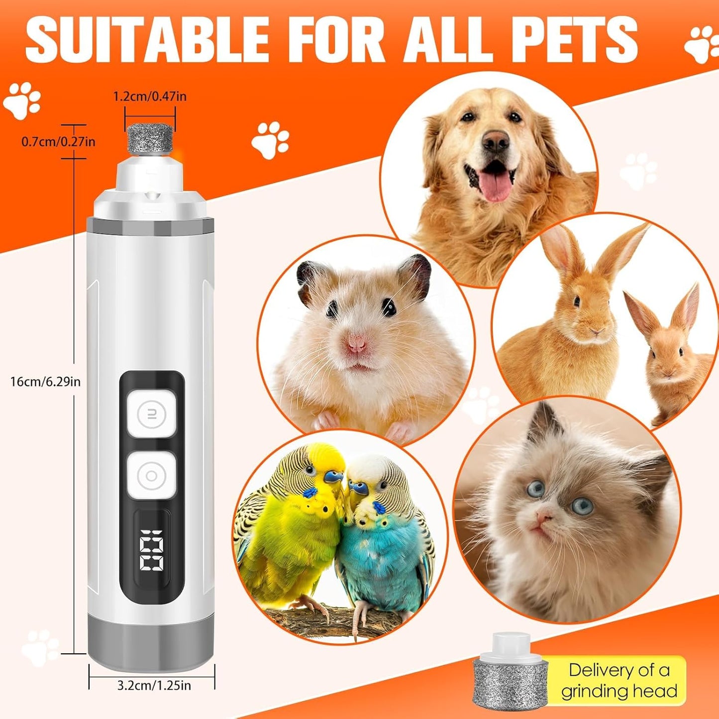 Dog Nail Trimmers Ultra Quiet Electric Pet Dog Nail Clippers Cat Nail Clipper with Led Lights Nail Grinder High Speed Nail File Electric Clippers for Grooming Small, Medium,Large Dogs and Cats (white)