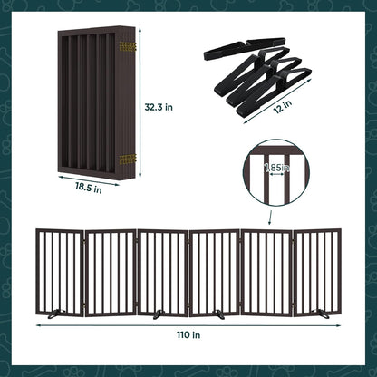Freestanding Dog Gates Indoor, 3-Panel Pet Gates with 2 Metal Stands and 360° Hinge, 24" H Foldable Dog Gate for Stairs, Doorway, Kitchen, Expands Up to 55" Fully Assembled - Black Walnut