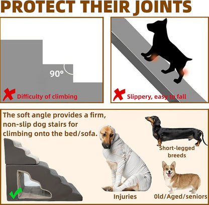 Necrely 4-Step Dog Stairs for High Beds 18-24 Inch Pet Steps 2 3 4 5 Tier Ladder Non-Slip Sturdy Ramp Small Medium Large Dog Steps to Couch Bed Old Dogs Balanced Pet Stairs for Getting on Bed
