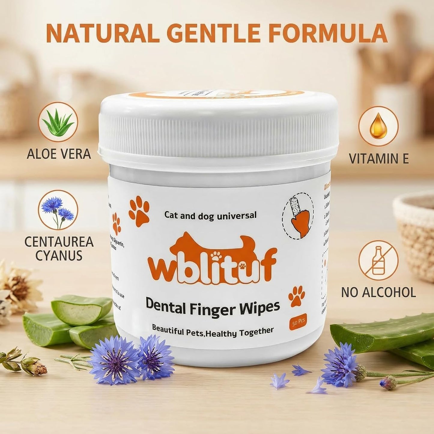 Dog Dental Wipes and Dog Teeth Cleaning Wipes, Puppy Tooth Brushing Kit Alternative for Dental Wipes for Dogs Teeth and Cat Tooth Brush Use, Non Woven Lick Safe No Rinse, 50 Count