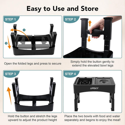 UPSKY 2-in-1 Elevated Dog Bowls Slow Feeder, 4 Height Adjustable Raised Bowl Stand, No Spill Dog Water Bowls, Anti-Slip Food and Water Bowls for Small Medium Dogs(Not Include Stainless Steel Bowl)
