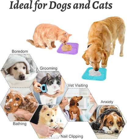 MateeyLife 2PCS Small Lick Mat for Dogs and Cats, Licking Mats for Dog Anxiety Relief, Cat Peanut Butter Lick Pad for Boredom Reducer, Dog Treat Mat Perfect for Bathing Grooming Blue&Green