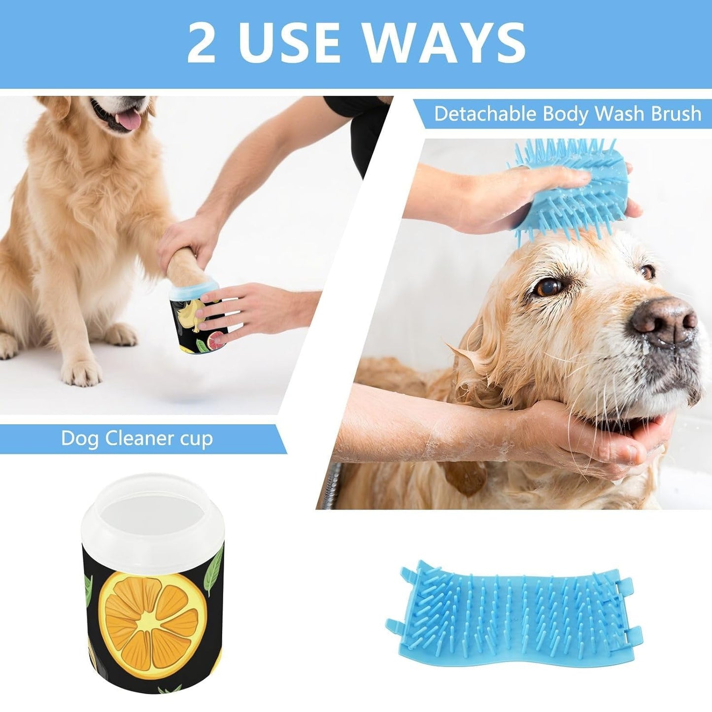 Dog Paw Cleaner Cups for Dogs Pet Foot Washer Paw Scrubber for Medium Small Dogs Cats Cleaning Cup Cute Yellow Fiesta Guitars Cacti and Ethnic Birds