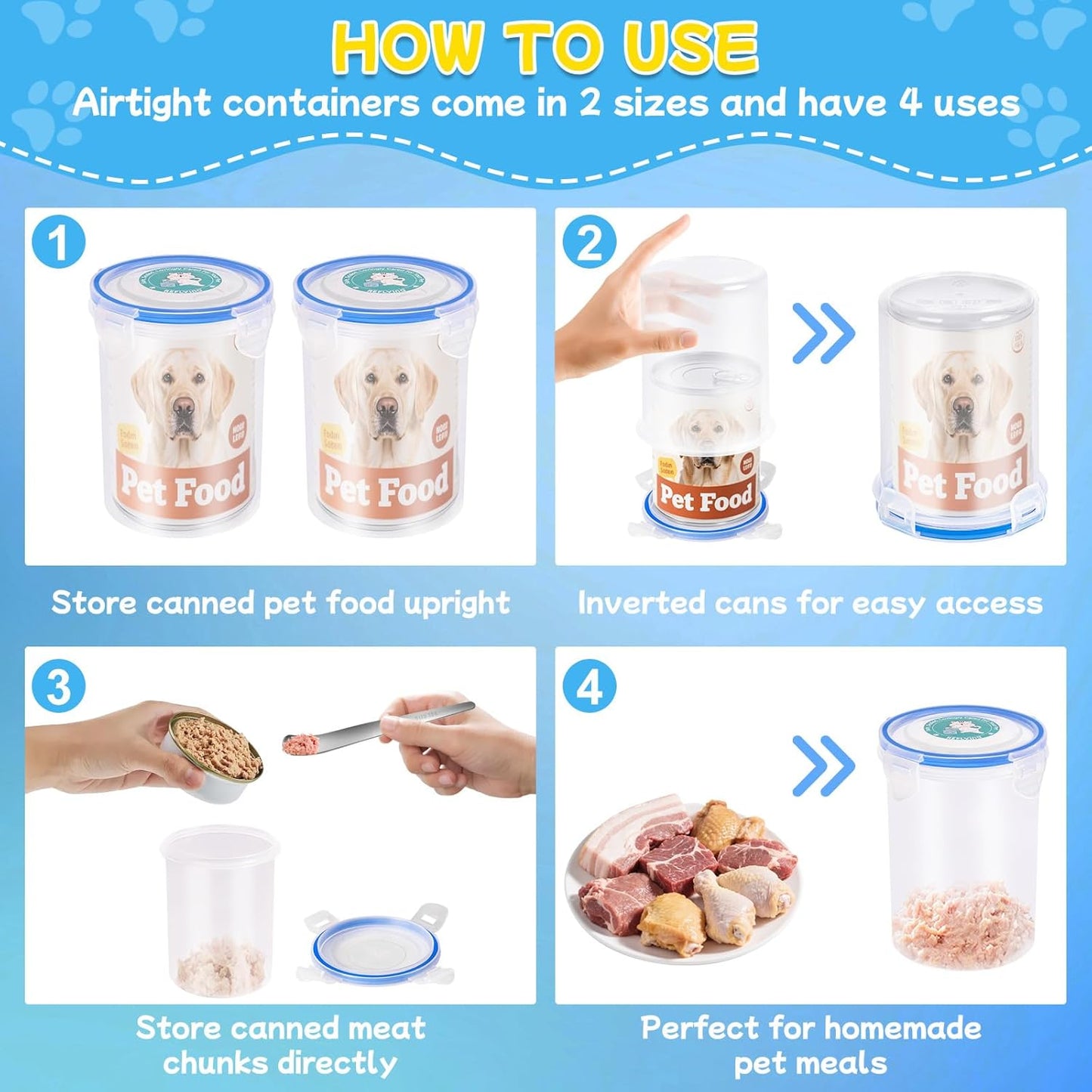 Canned Cat Food Storage Lids,Reusable Airtight Can Cover Pet Food Sealer - Keeps Dog Food Storage Container Food Fresh, Cat Food Container Eliminates Odor, Easy To Use With SUS 304 Spoon,Can Opener