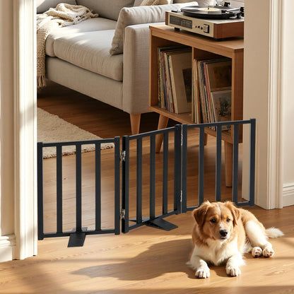 Snagle Paw Short Dog Gate,16.5" Tall Freestanding Metal Dog Gate Only for Small Dogs with Support Feet Easily Step Over,Up to 48" Wide Puppy Gate Indoor for Stairs,Doorways(Black,4 Panel)