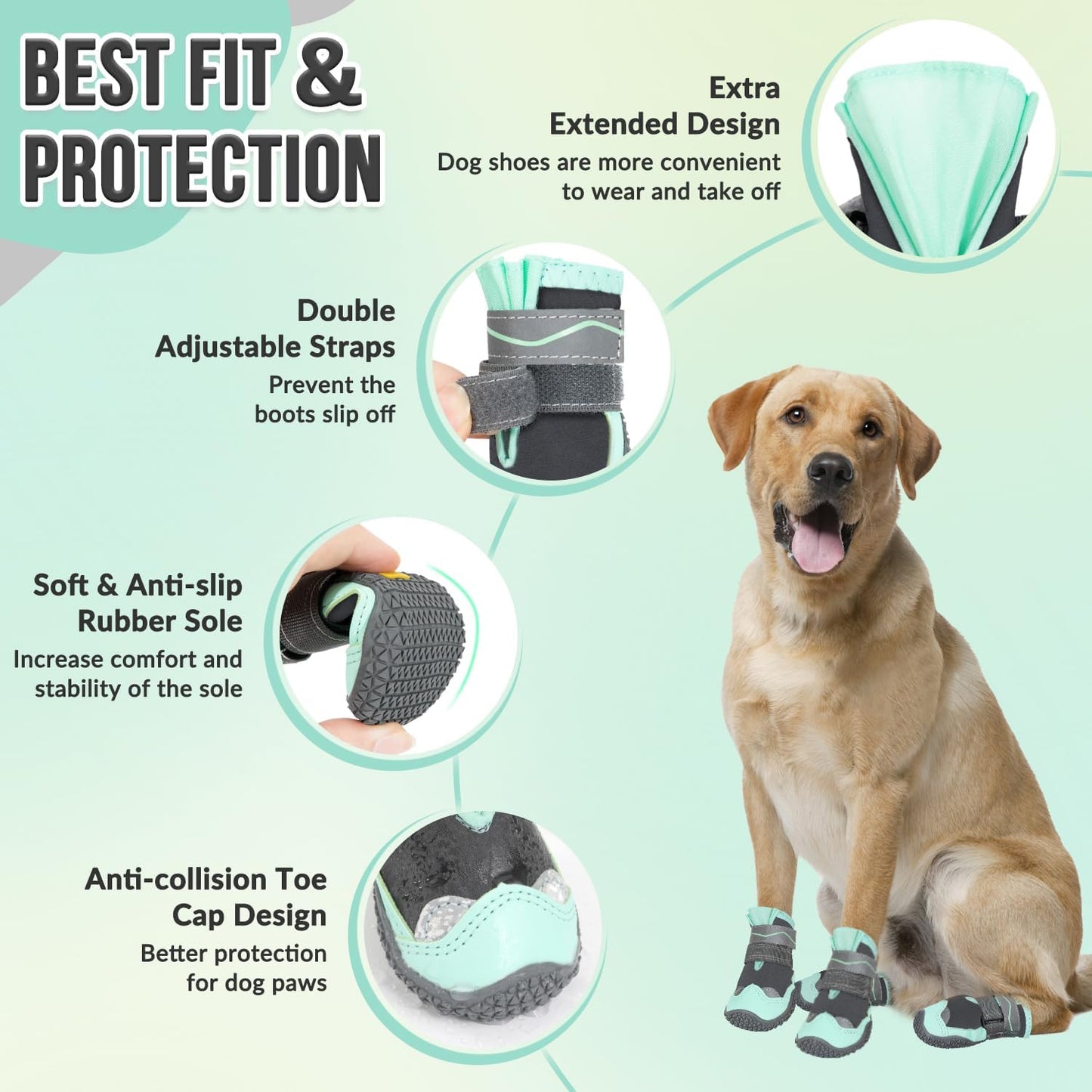 SlowTon Dog Shoes for Large Small Medium Dogs - Breathable Dog Boots for Summer Hot Pavement, Paw Protector for Outdoor Walking Winter Snow, Anti-Slip Rubber Dog Booties for Hardwood Floor (Green, 6)