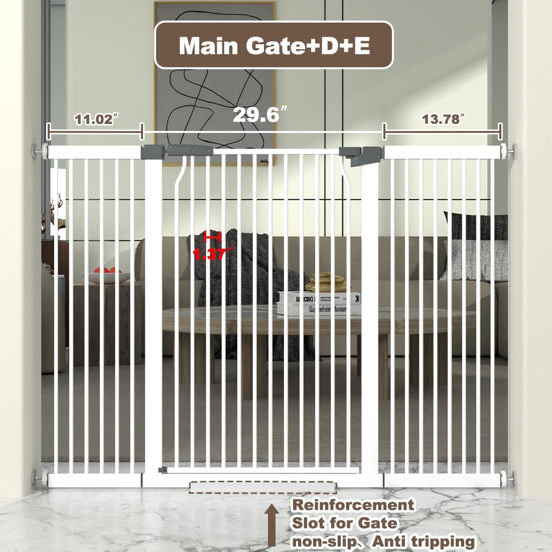 41" Extra Tall Cat Gate for Doorway, 49.2-54.7 Metal Pet Baby Safe Gate, Extra Wide Pressure Mounted Child Door with Expansion Kit, No Drilling No Climb Cat Fence Indoor, Tall Dog Gate, White