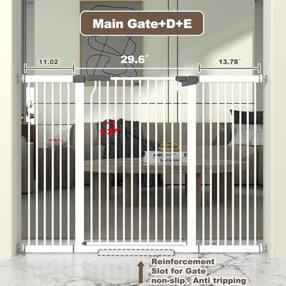 41" Extra Tall Cat Gate for Doorway, 49.2-54.7 Metal Pet Baby Safe Gate, Extra Wide Pressure Mounted Child Door with Expansion Kit, No Drilling No Climb Cat Fence Indoor, Tall Dog Gate, White