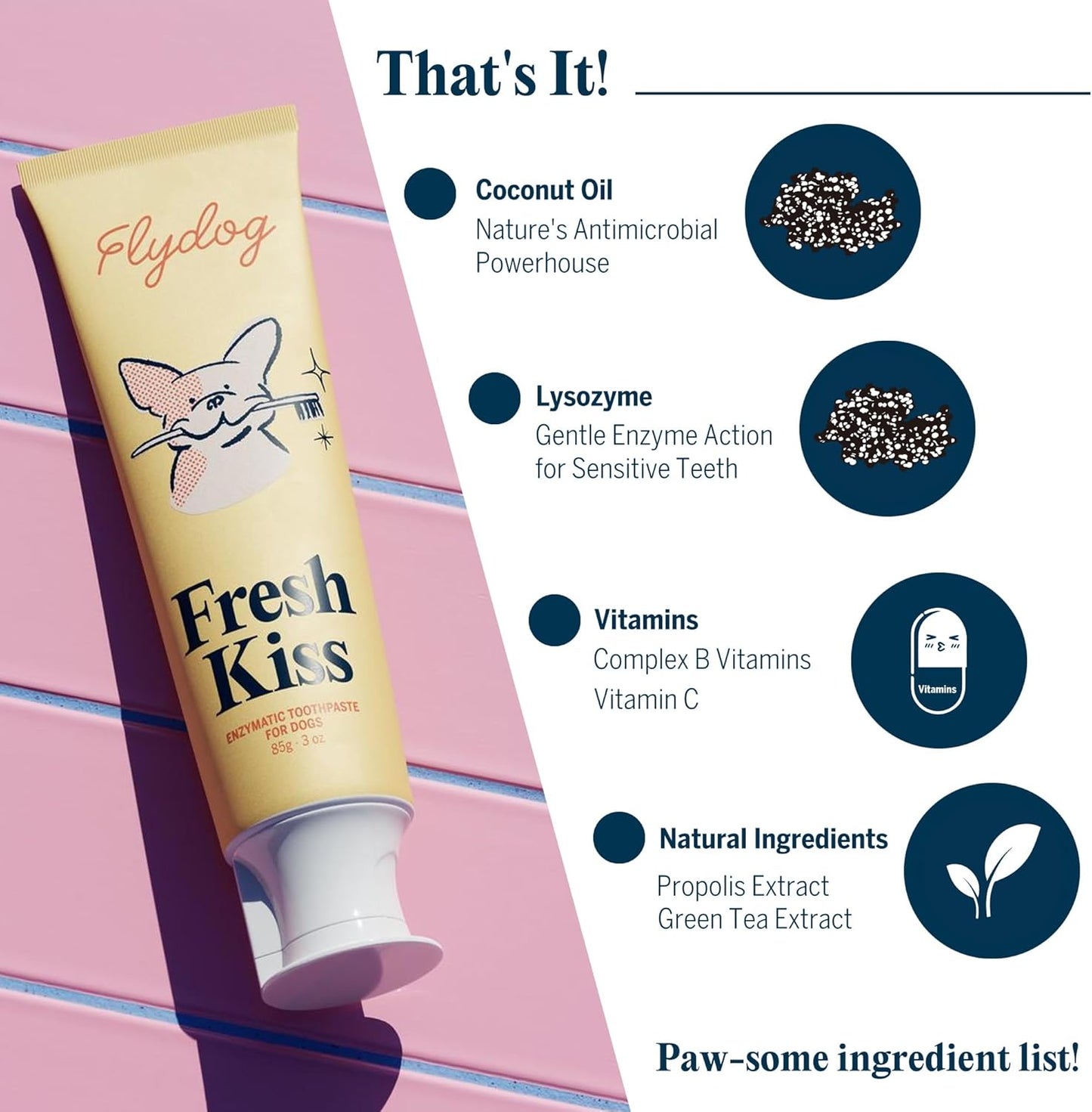 Flydog Fresh Kiss Dog Tooth Brushing Kit, Enzymatic Dog Toothbrush and Toothpaste- Vet Approved Formula, Breath Freshener & Tartar Remover, 360° Toothbrush for All Round Cleaning (Peanut Butter)