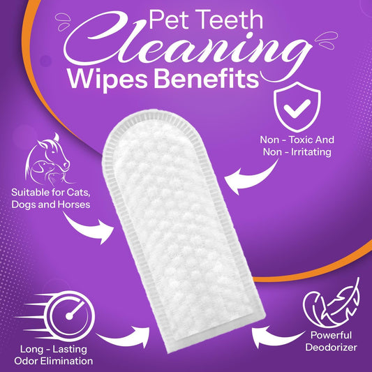 DEVO-T 100% Natural Dog Teeth Cleaning Wipes Unscented | 50 Count | Pet Teeth Cleaning Finger Wipes for Dogs, Cats & Horses | Remove Bad Breath, Plaque & Tartar Buildup | Dog Dental Wipes Finger