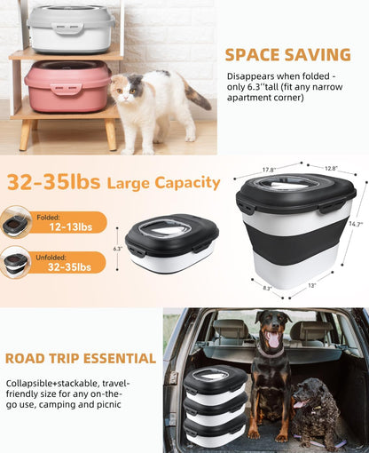30-35 Lbs Dog Food Storage Container Collapsible Dog Food Container with Airtight Lids, Wheels, Scoop and 2pcs Food Storage Containers, Large Pet food storage for Dog, Cat