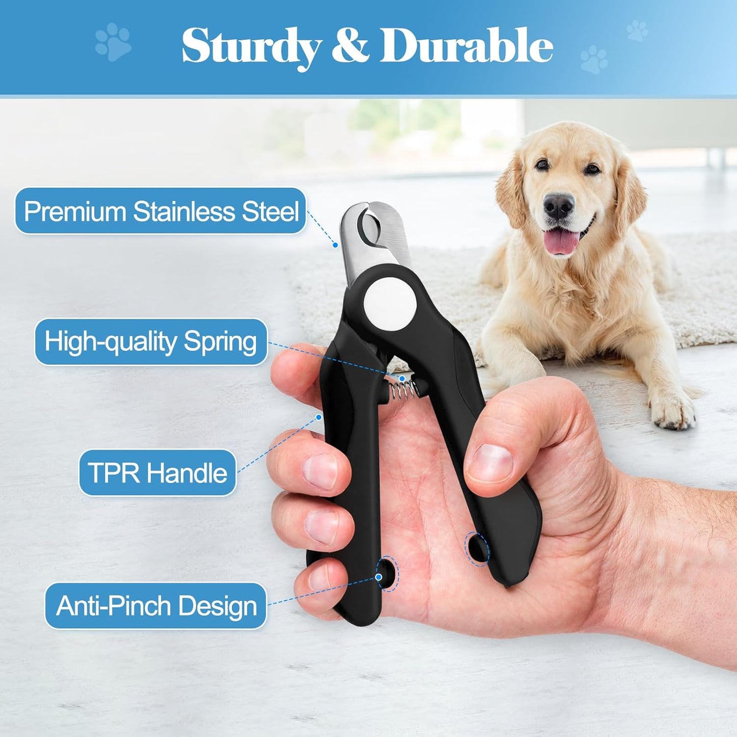 Swihauk Heavy Duty Dog Nail Clippers and Trimmers, Professional Pet Nail Clippers with Nail File for Dogs Cats Small Animal, Claw Clippers with Safety Guard to Prevent Over-Cutting, Blue