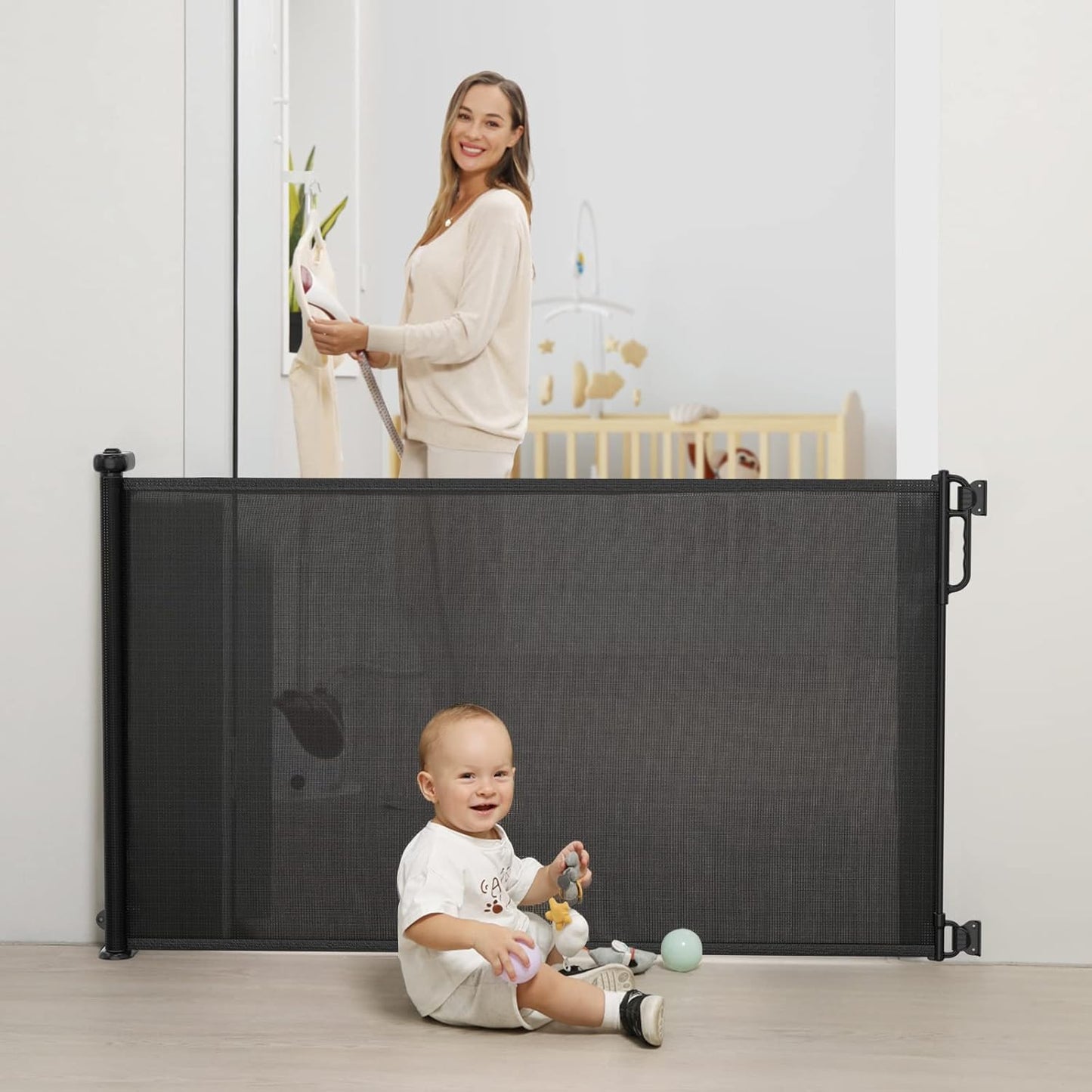 Momcozy Retractable Baby Gate, Mesh Baby Gate or Mesh Dog Gate, 33" Tall,Extends up to 71" Wide, Child Safety Gate for Doorways, Stairs, Hallways, Indoor/Outdoor