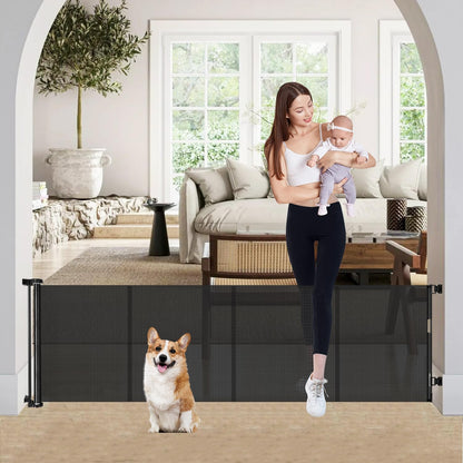 24" Tall X 120" Extra Wide Retractable Baby Gates, Short Dog Gates to Step Over, Reinforced Long Mesh Pet Gate with Support Rods, Small Puppy Gates for The House, Grey